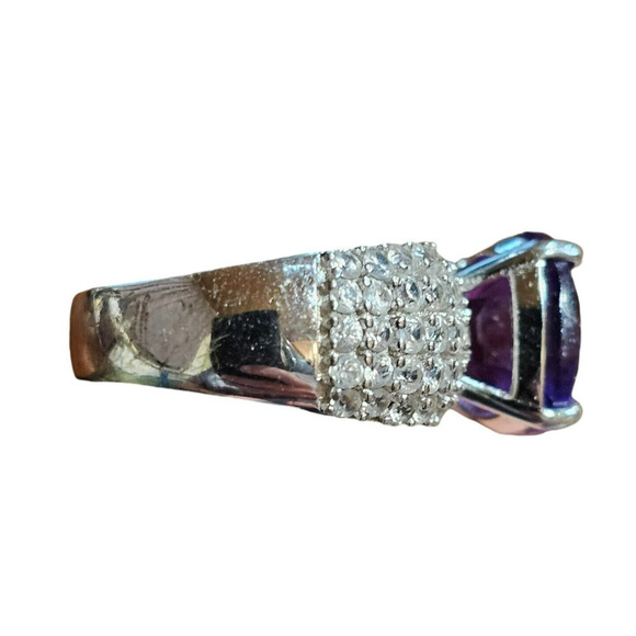 925 Sterling Silver KJC Amethyst and Rhinestone Women's Ring Size 7 Cocktail - Picture 3 of 7